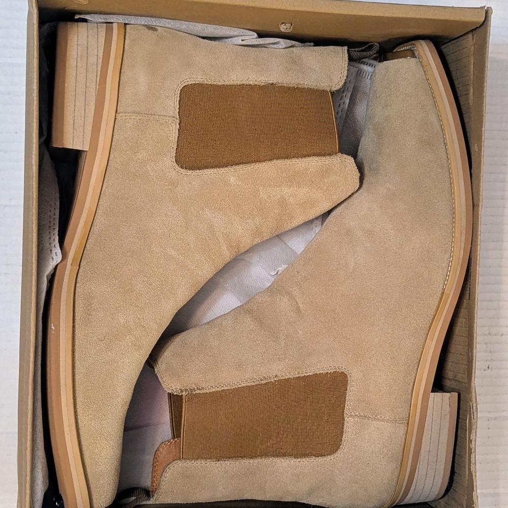 Mens Real Genuine Suede/Leather Ankle High-top Chelsea Metal Square Toe Boots - Picture 10 of 12